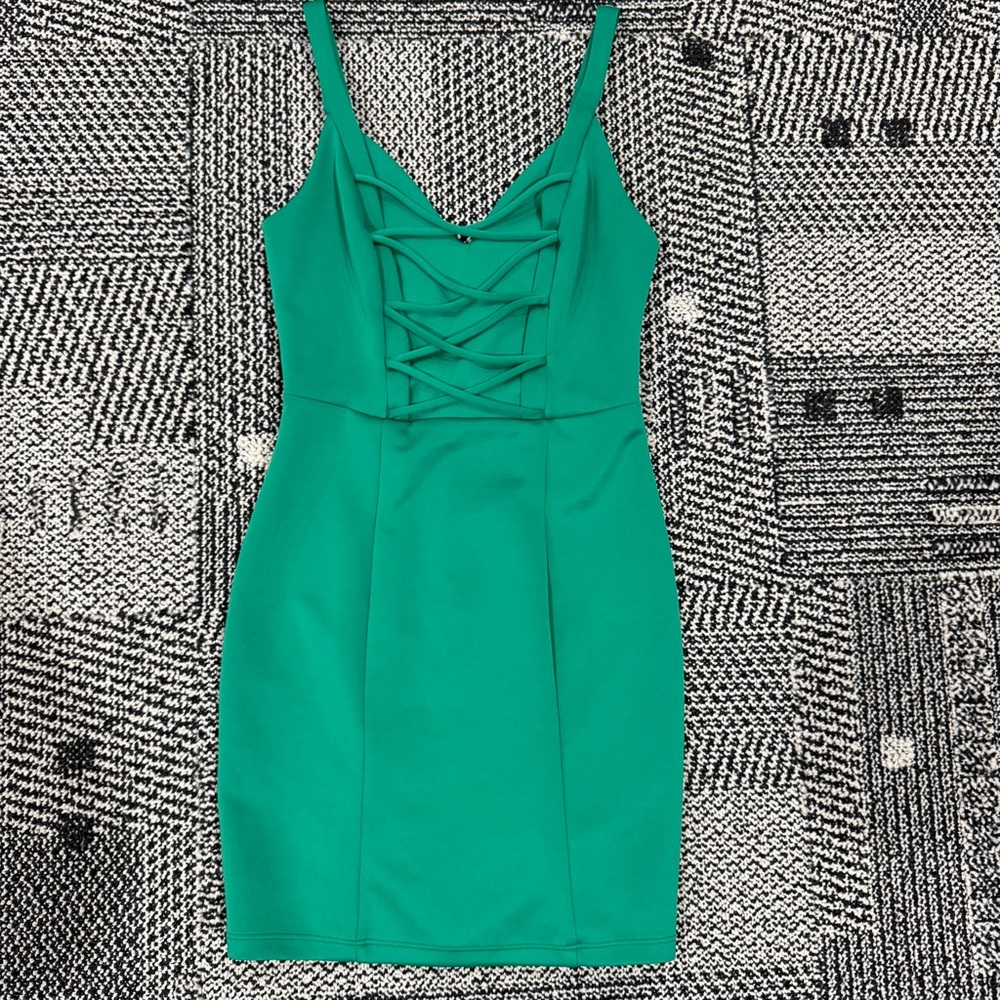 B Darlin Teal Mini Dress with Strappy Front